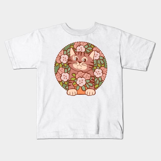 Shy Kitten Hiding in Flowers Kids T-Shirt by Sue Cervenka